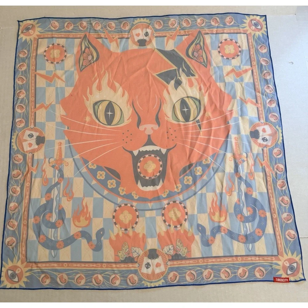 Tired City Vietnam Bandana Silk Scarf By Phạm Quang Phúc Orange Cat Cards Square